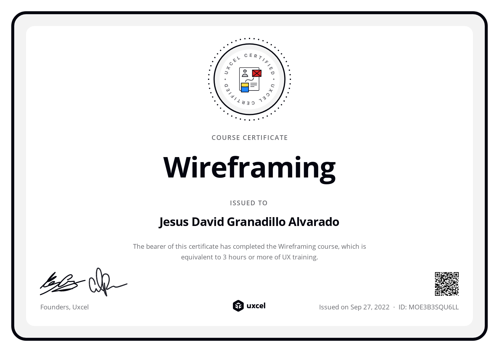 Jesus David Granadillo Alvarado's certificate
